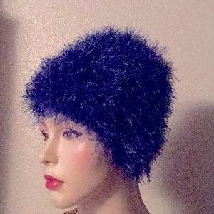 Royal Blue fuzzy hand knitted hat